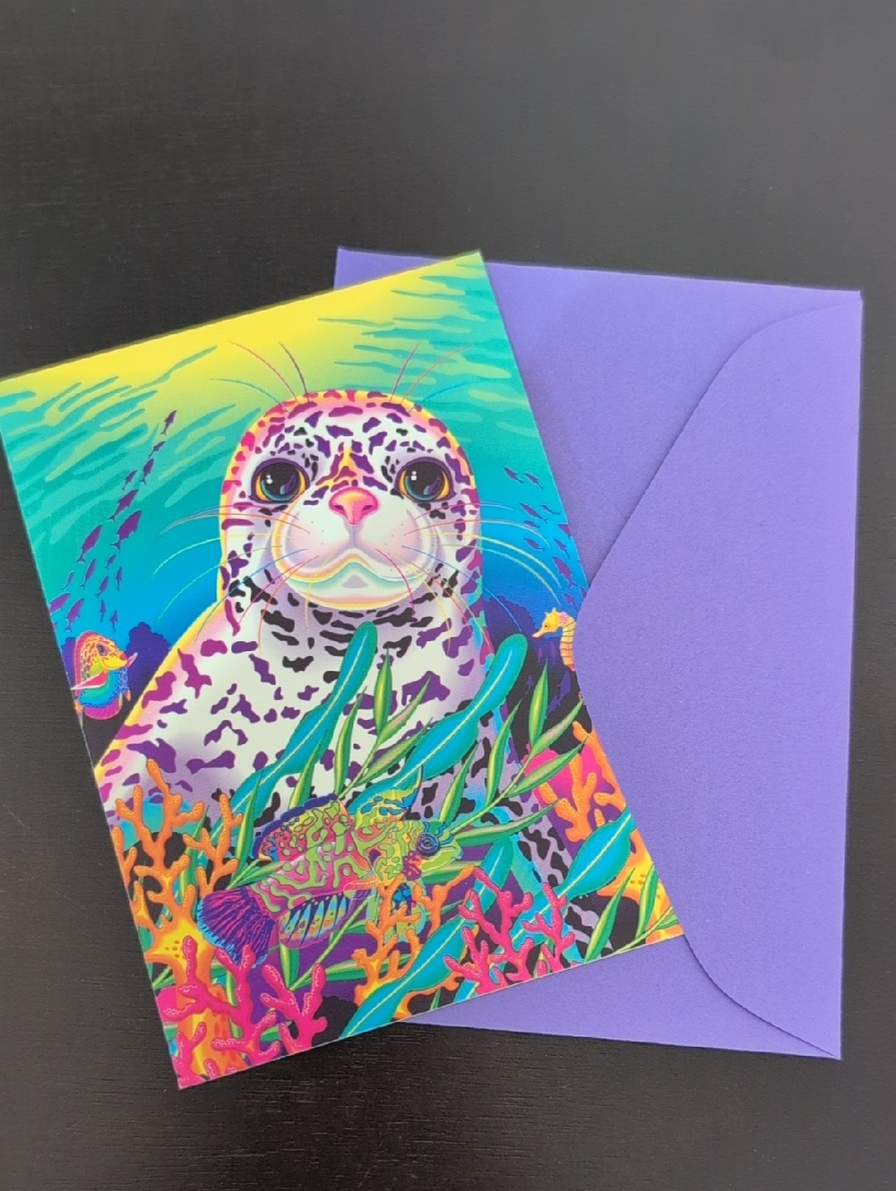 Lisa Frank Colorful Seal Greering Card w Envelope Vintage Stationary Ephemera